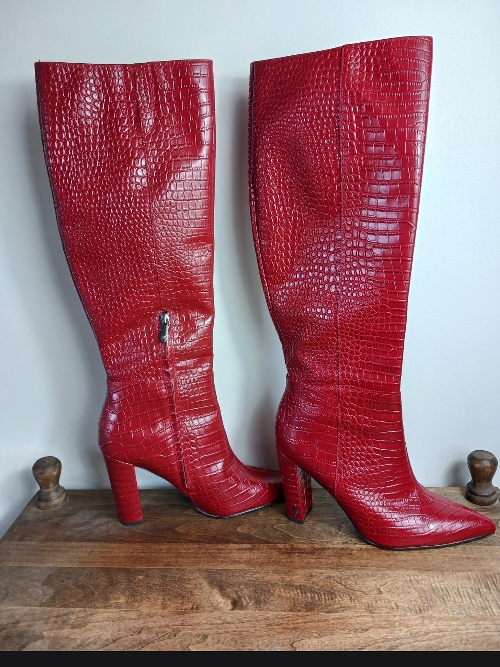 Sam Edelman Red Croc-Embossed Over-the-Knee Heeled Boots